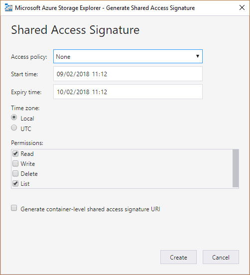 Create SAS signature